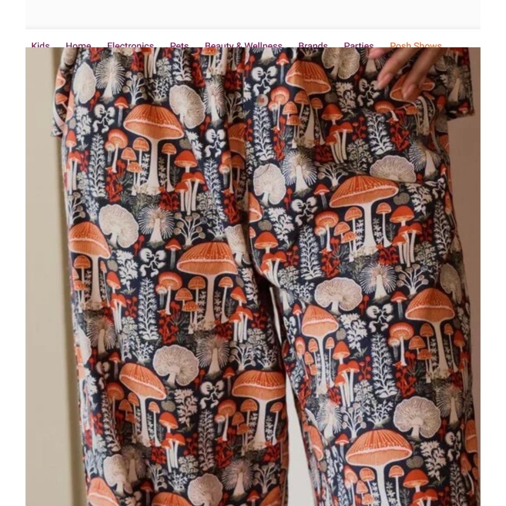 Anthropologie Flannel Pajama Sleep Pant Bottom Small Woodland Mushroom Print‎